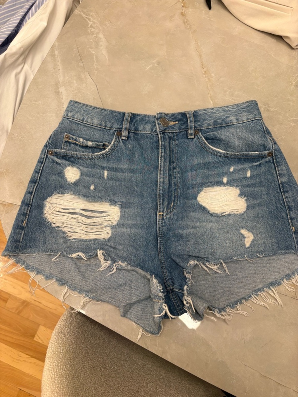Garage Distressed Blue High-Rise Jean Shorts